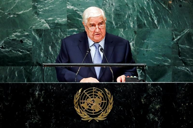 © Reuters. Ministro das Relações Exteriores da Síria, Walid al-Moualem, discursa na Assembleia Geral da ONU em Nova York, Estados Unidos