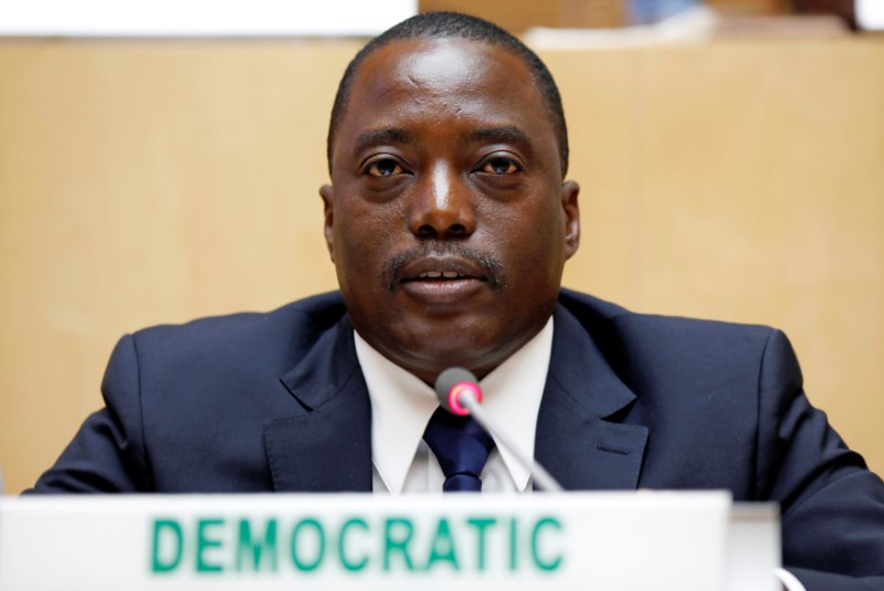 © Reuters. Democratic Republic Congo's President Kabila attends the signing ceremony of the Peace, Security and Cooperation Framework for the Democratic Republic of Congo and the Great Lakes, at the African Union Headquarters in Addis Ababa