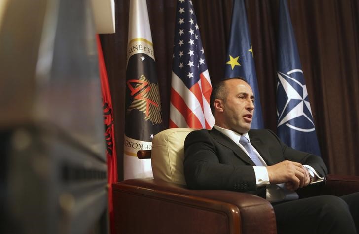 © Reuters. Ramush Haradinaj speaks during an interview with Reuters at the AAK headquarters in Pristina