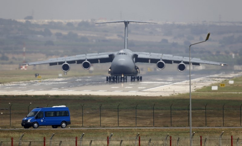 © Reuters. USAF C-5 Galaxy Outsize Cargo Transport Aircraft lands at Incirlik air base in Adana