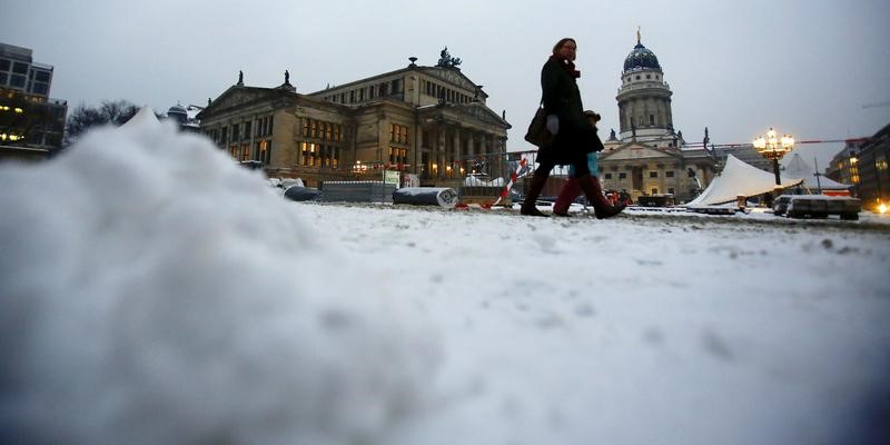 © Reuters. Aconsejan a los alemanes caminar como pingüinos para evitar caerse en el hielo