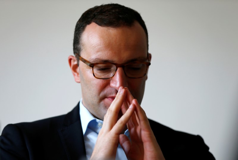 © Reuters. German Deputy Finance Minister Jens Spahn gestures during an interview with Reuters in Berlin