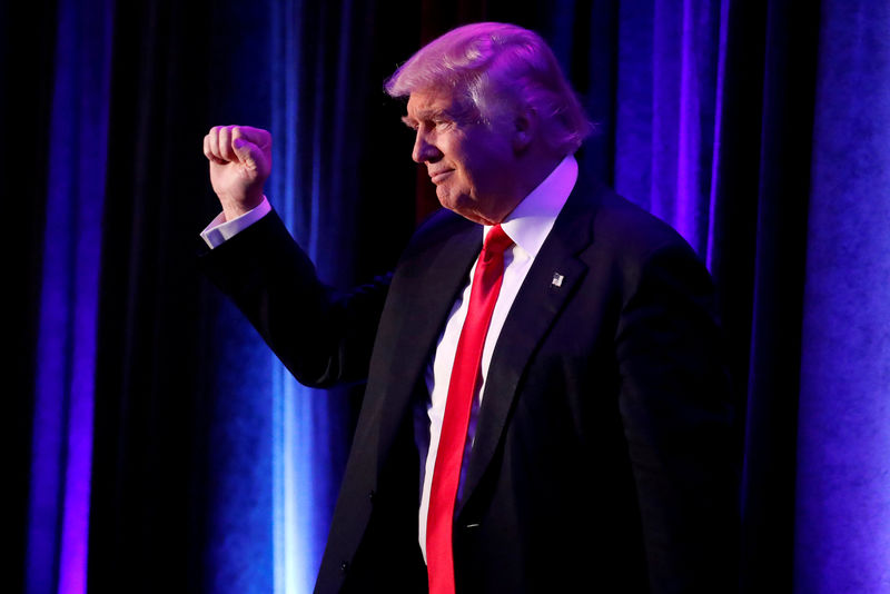 © Reuters. FILE PHOTO: Republican presidential nominee Donald Trump arrives for his election night rally at the New York Hilton Midtown in Manhattan, New York, U.S.