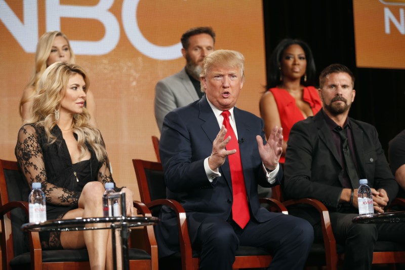 © Reuters. Executive Producer and host Donald Trump speaks about the NBC television show "The Celebrity Apprentice" during the TCA presentations in Pasadena