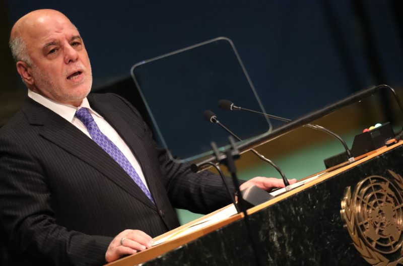 © Reuters. Prime Minister Haider Al-Abadi of Iraq addresses the United Nations General Assembly in New York