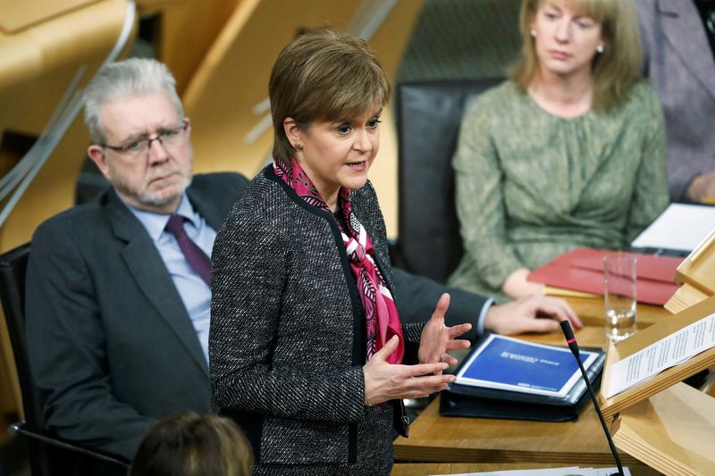 © Reuters. Scotland's First Minister Nicola Sturgeon delivers a statement on Brexit during a session of Scotland's Parliament at Holyrood in Edinburgh