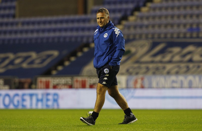 © Reuters. Wigan Athletic manager Warren Joyce before the match