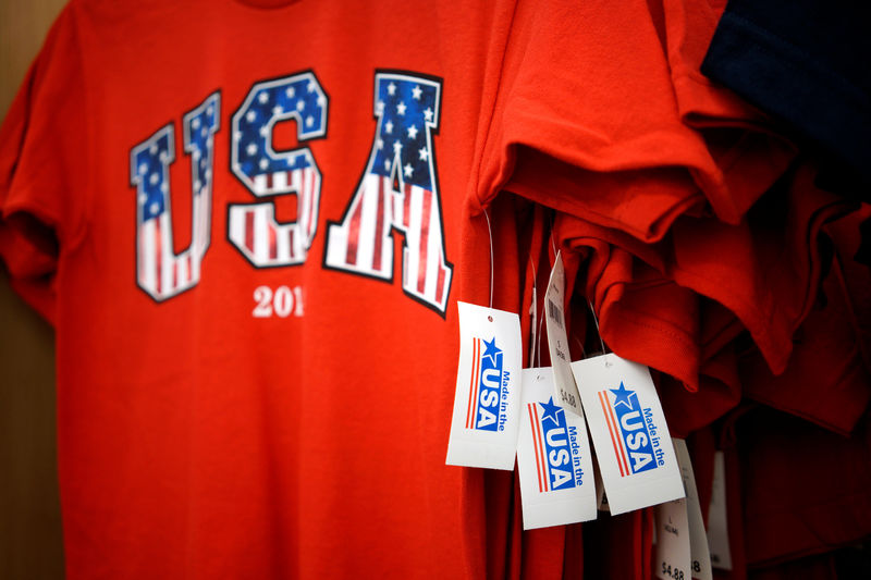 © Reuters. File Photo: T-shirts made in the USA are for sale at the Walmart Supercenter in Bentonville