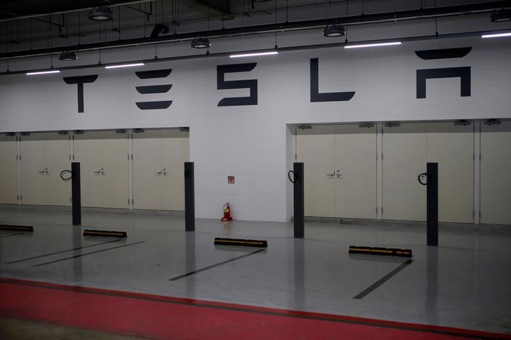 © Reuters. Tesla Destination Chargers that are currently under construction are seen at its planned store in Hanam