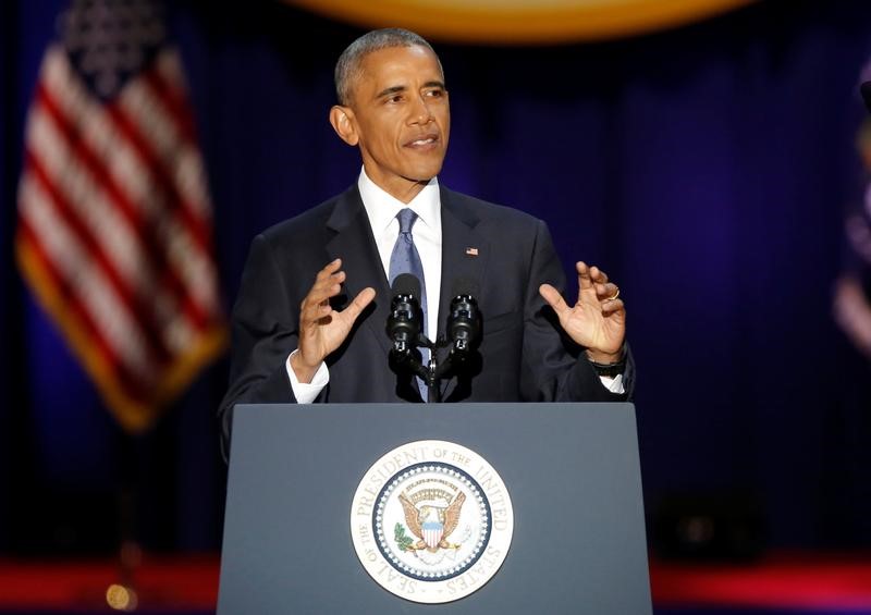 © Reuters. أوباما يلقي خطاب الوداع في شيكاجو لتلميع إرثه الرئاسي