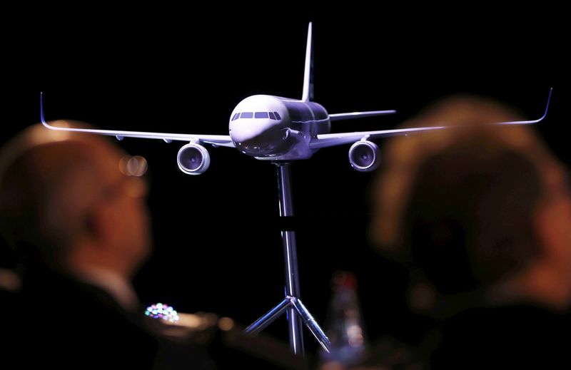 © Reuters. A scale model of the A321 is seen during