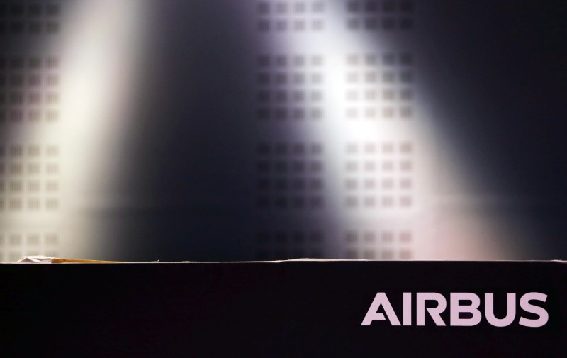 © Reuters. The logo of Airbus is pictured on a desk during