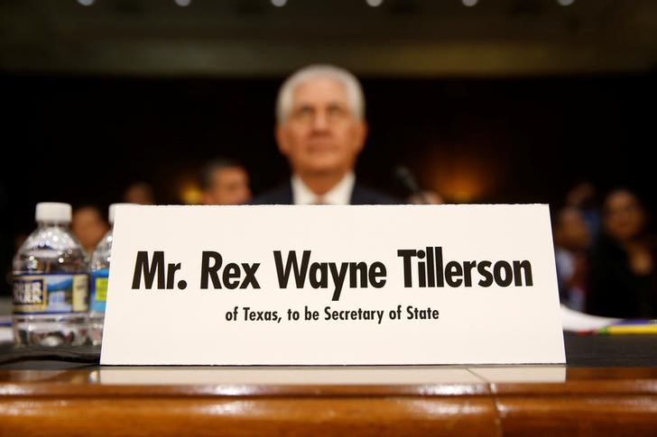 © Reuters. Rex Tillerson durante audiência de confirmação para o posto de secretário de Estado no Senado dos EUA