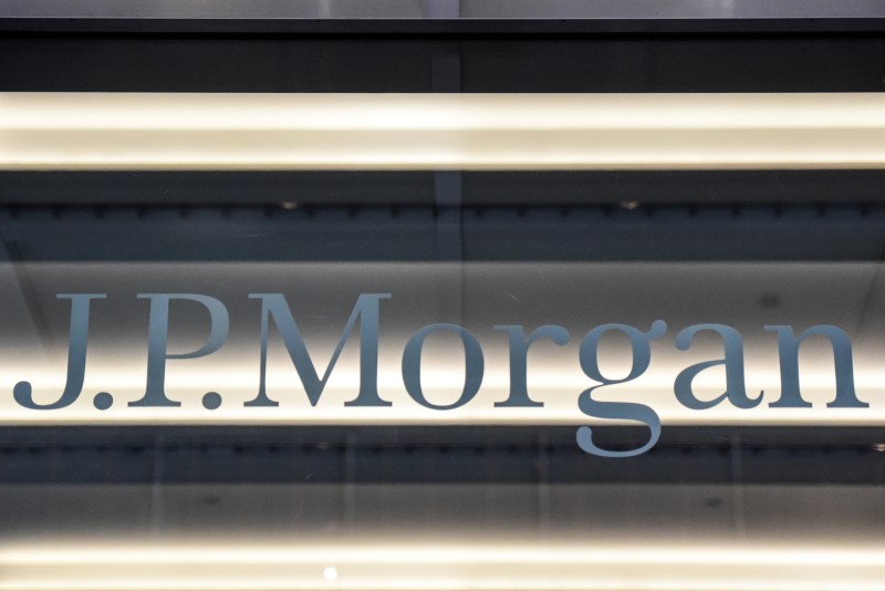 © Reuters. A J.P. Morgan logo is seen in New York City