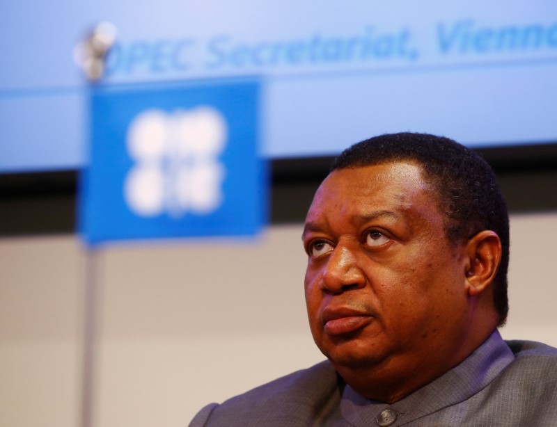 © Reuters. OPEC Secretary-General Barkindo addresses a news conference in Vienna