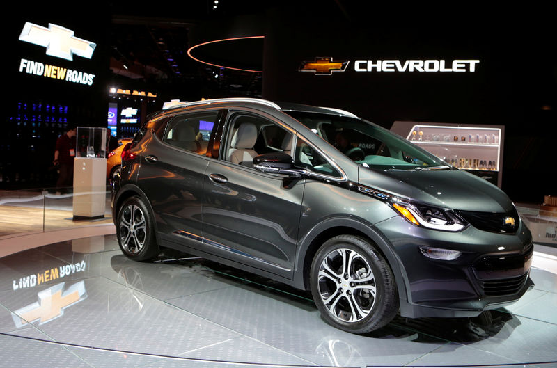 © Reuters. FILE PHOTO --  A 2018 Chevrolet Bolt EV is displayed during  the North American International Auto Show in Detroit