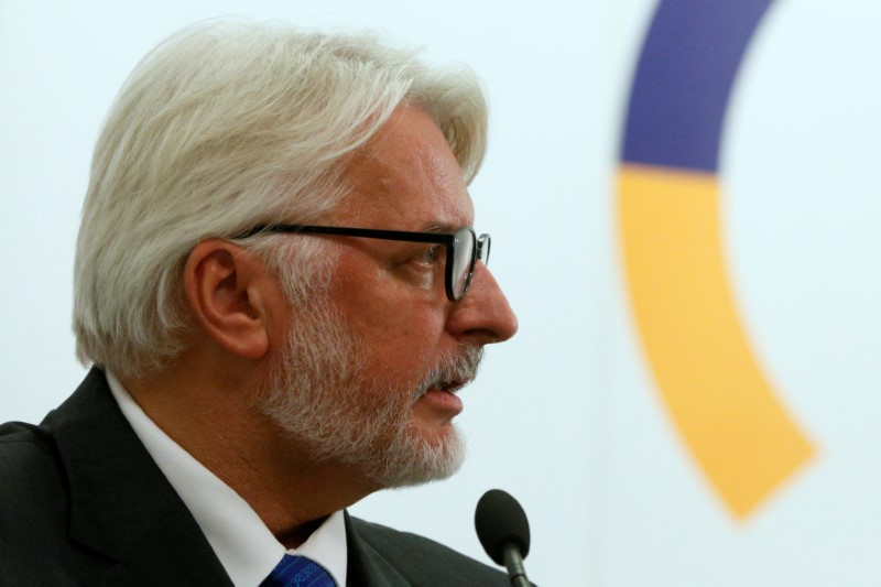 © Reuters. Poland's FM Witold Waszczykowski speaks during a news briefing with his Ukrainian counterpart Klimkin in Kiev