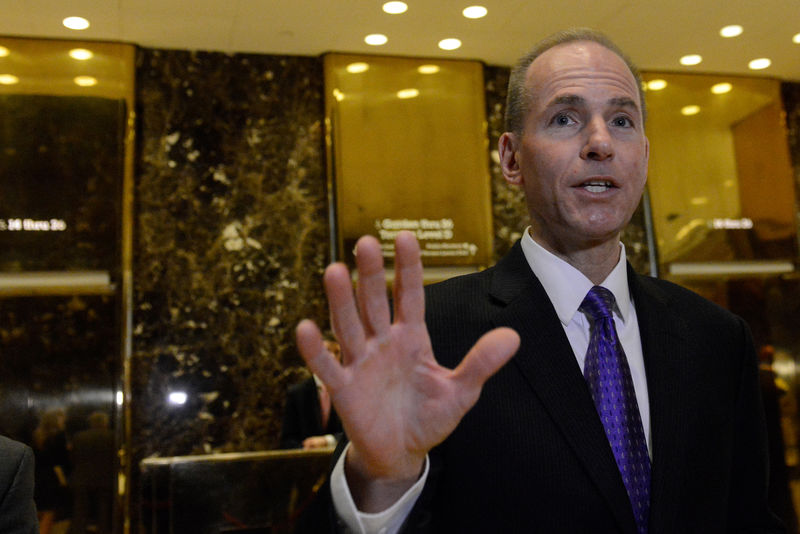 © Reuters. Dennis Muilenburg, CEO of The Boeing Company, arrives at Trump Tower in New York City