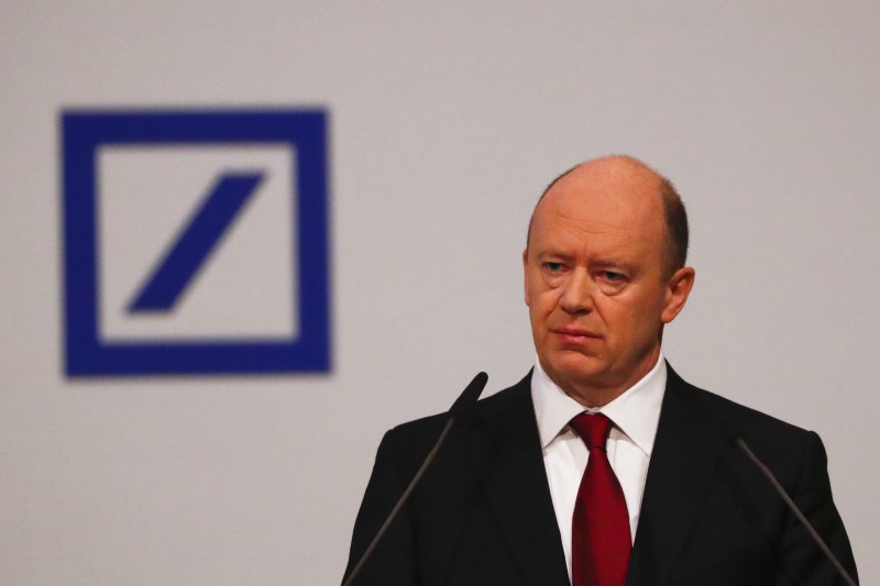 © Reuters. Deutsche Bank CEO Cryan addresses the bank's annual general meeting in Frankfurt