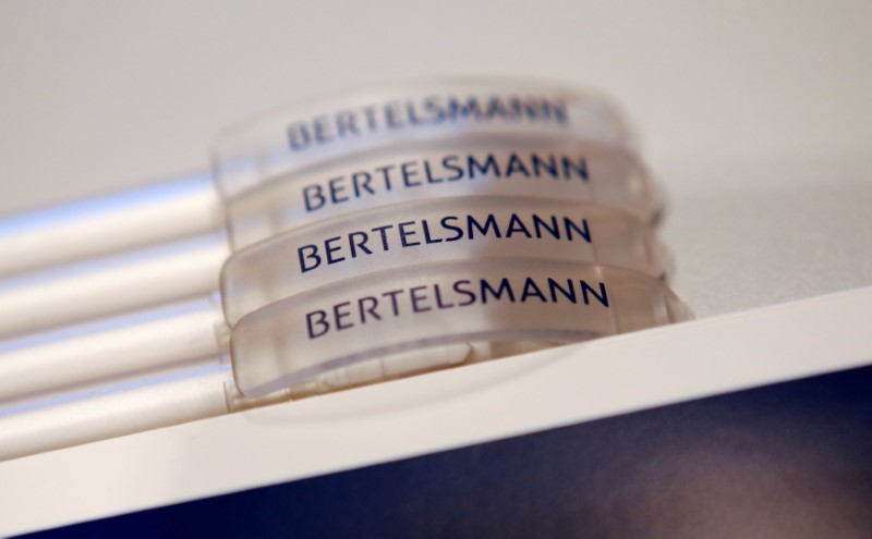 © Reuters. Pencils with the logo of German media group Bertelsmann CEO are seen at the annual news conference Berlin