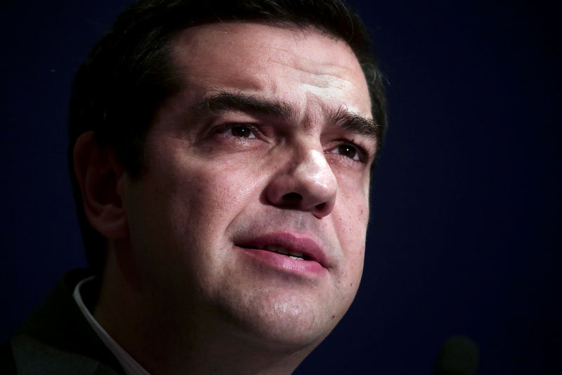 © Reuters. Greek PM Tsipras delivers a speech at the launching of an equity fund in cooperation with the European Investment Bank, in Athens