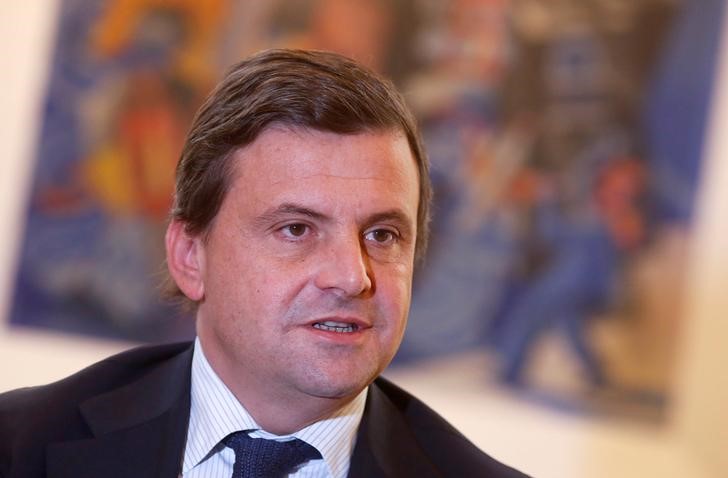 © Reuters. Italian Industry Minister Carlo Calenda talks during an interview with Reuters in his office in Rome