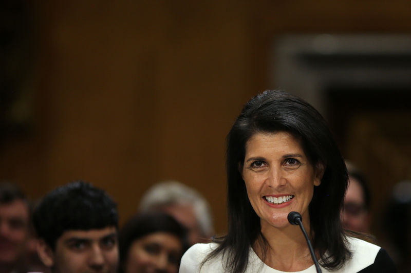 © Reuters. Former South Carolina Governor Nikki Haley testifies before a Senate Foreign Relations Committee confirmation hearing on her nomination to be to U.S. ambassador to the United Nations at Capitol Hill in Washington, U.S.