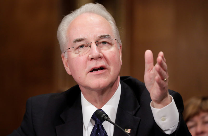 © Reuters. Rep. Tom Price testifies on his nomination to be Health and Human Services secretary in Washington.