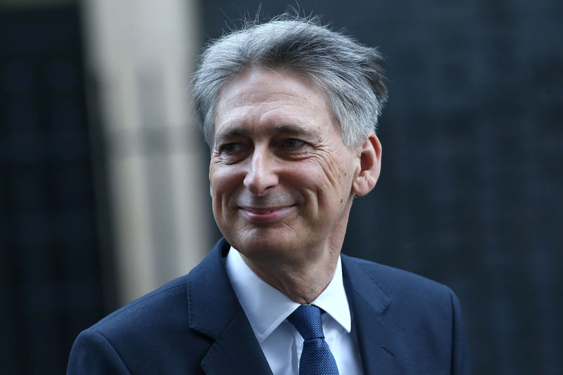 © Reuters. Britain's Chancellor of the Exchequer Phillip Hammond walks through Downing Street in London