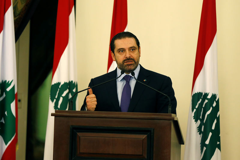 © Reuters. Lebanese Prime Minister Saad al-Hariri talks during a conference in Beirut