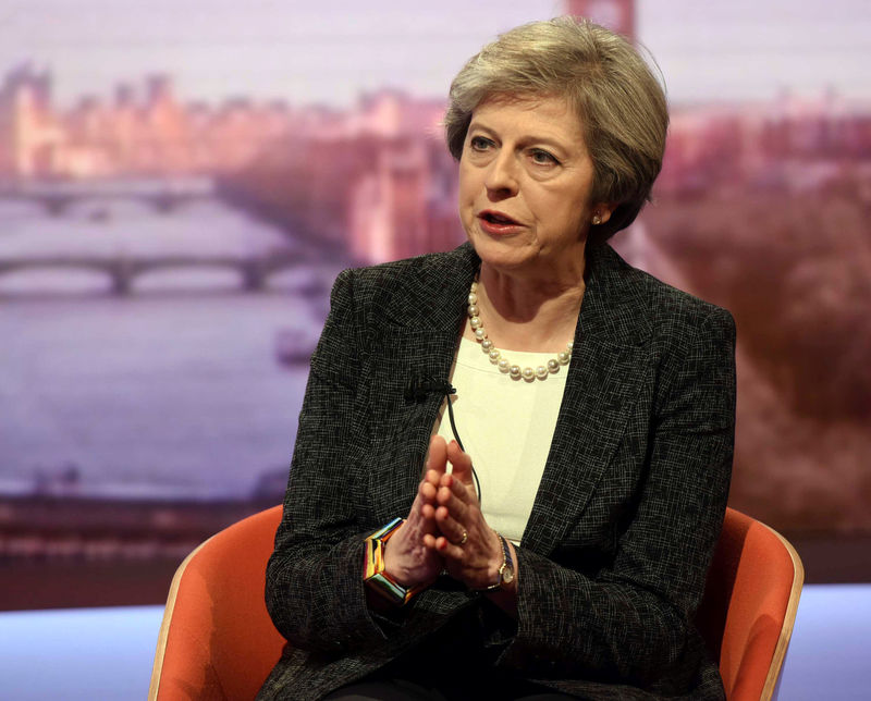 © Reuters. Britain's Prime Minister Theresa May speaks on the BBC's Andrew Marr Show