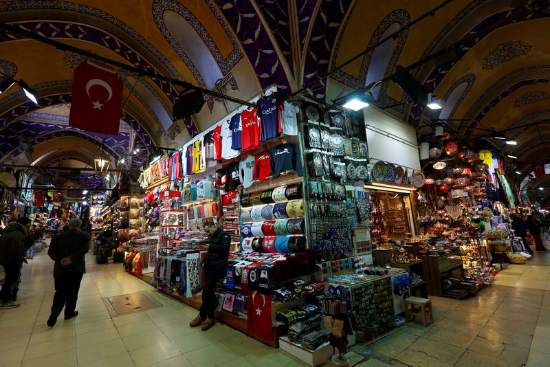 © Reuters. Merchants wait for customers at the historical Grand Bazaar, known as the Covered Bazaar, in Istanbul