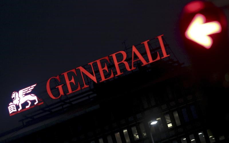 © Reuters. The Assicurazioni Generali logo is seen in downtown Milan