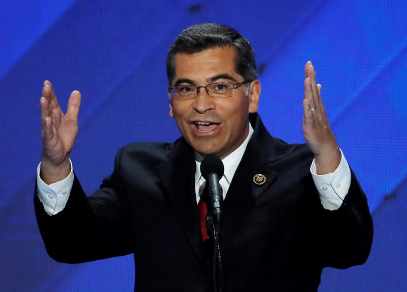 © Reuters. File photo of representative Xavier Becerra speaking on the final night of the Democratic National Convention in Philadelphia