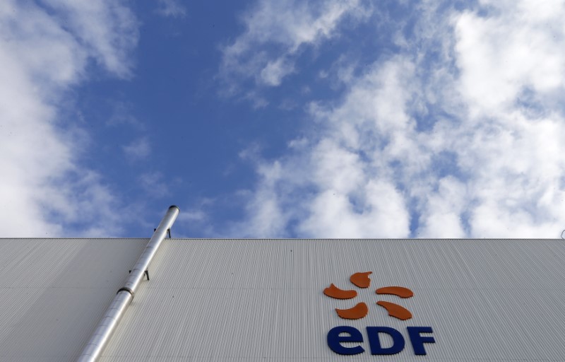 © Reuters. The logo of French state-owned electricity company EDF is seen on the France's oldest nuclear power station of Fessenheim