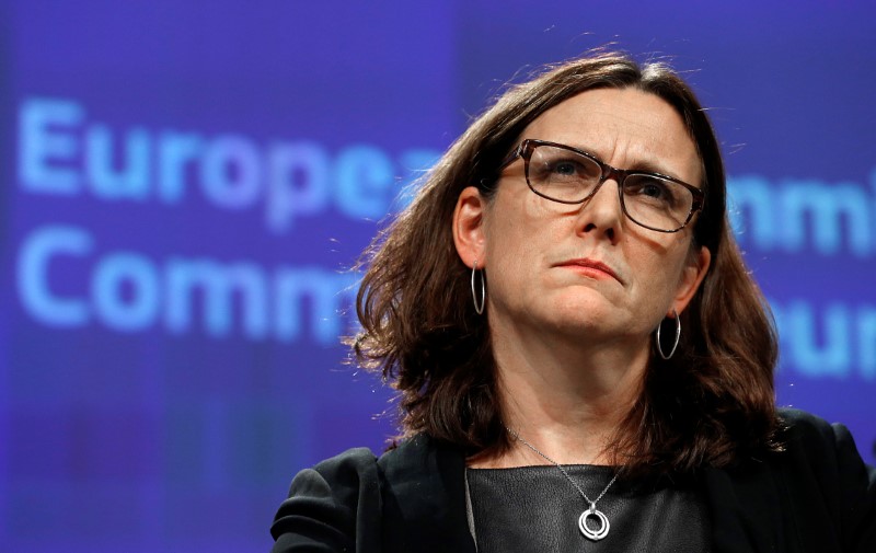 © Reuters. European Trade Commissioner Cecilia Malmstrom holds a news conference at the EU Commission headquarters in Brussels