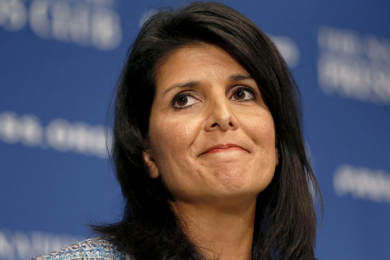 © Reuters. FILE PHOTO --  File photo of South Carolina Governor Nikki Haley speaking at the National Press Club in Washington