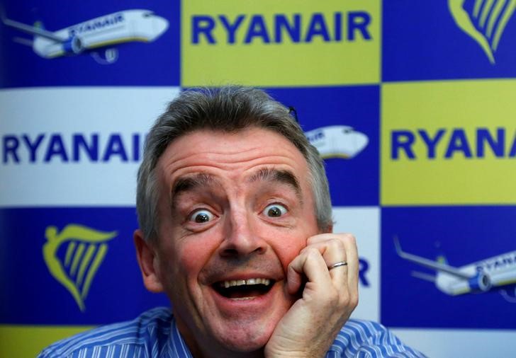 © Reuters. Ryanair Chief Executive Officer Michael O'Leary addresses a news conference in Brussels