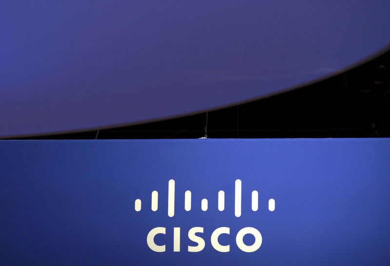 © Reuters. FILE PHOTO -  File photo of the Cisco Systems logo is seen as part of a display at the Microsoft Ignite technology conference in Chicago