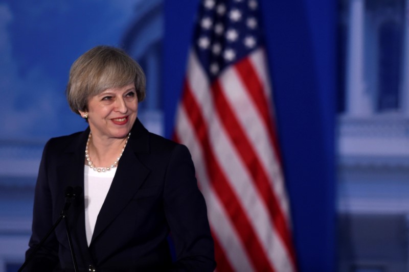 © Reuters. Primeira-ministra do Reino Unido, Theresa May, durante evento na Pensilvânia, EUA