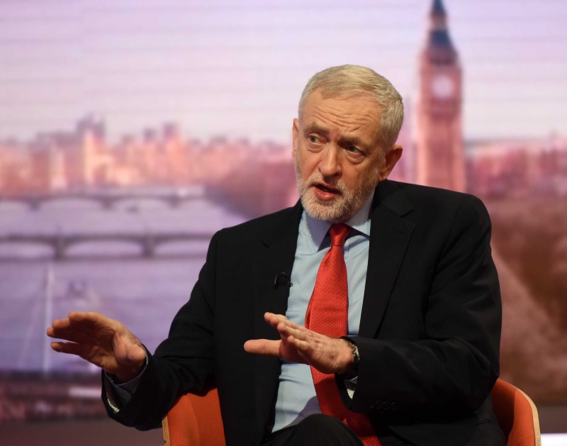 © Reuters. Britain's opposition Labour Party leader Jeremy Corbyn appears on the BBC's Andrew Marr Show in this photograph received via the BBC in London