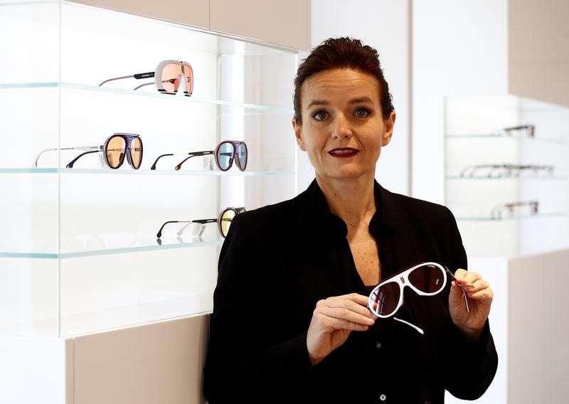 © Reuters. Italian eyewear group Safilo CEO Luisa Delgado poses during Reuters interview in a showroom in Milan