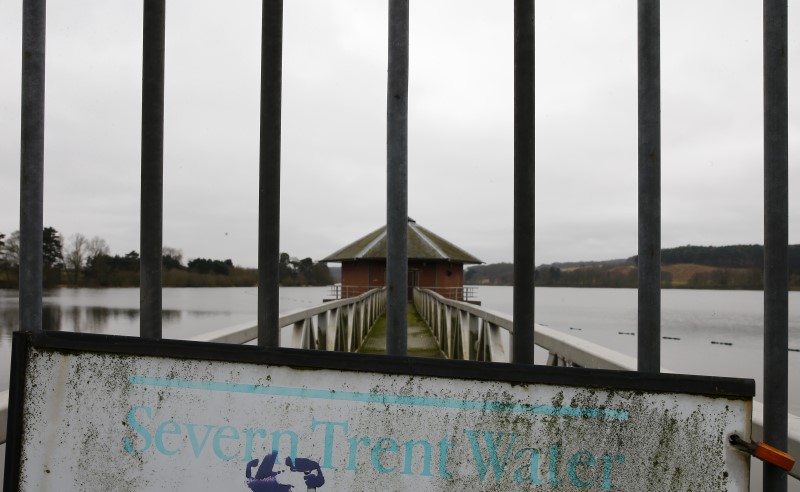 © Reuters. A sign hangs on a gate at Severn Trent Water's Cropston Reservoir