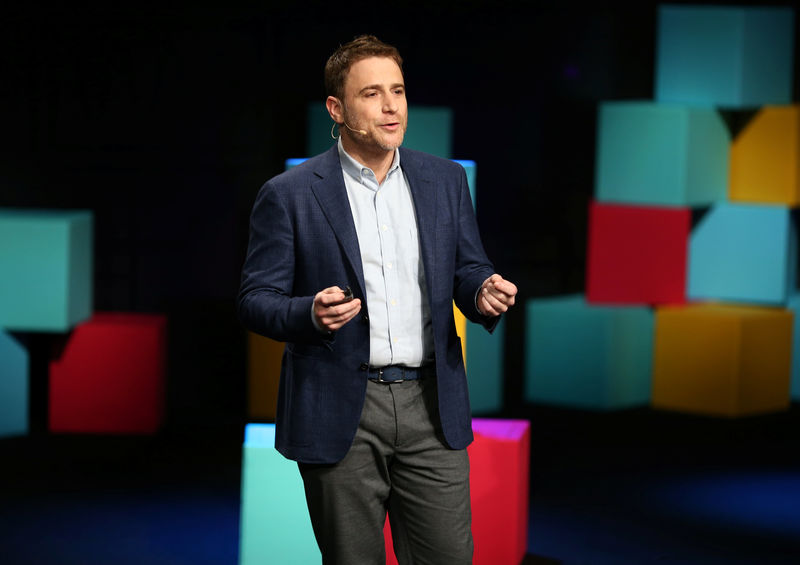 © Reuters. Stewart Butterfield, CEO of Slack, presents during the business messaging company's event in San Francisco