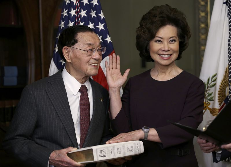 © Reuters. New Transportation Secretary Chao is sworn in  at the White House in Washington