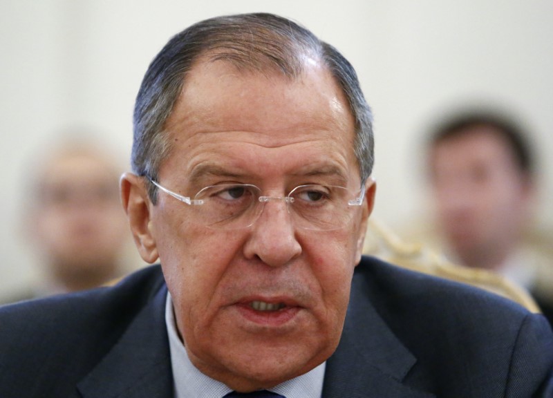 © Reuters. Russian Foreign Minister Lavrov speaks during the opening of consultations between representatives of Shanghai Cooperation Organisation member states in Moscow