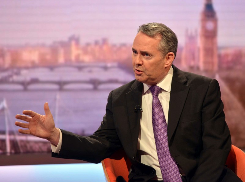 © Reuters. Britain's trade minister Liam Fox speaks on the BBC's Andrew Marr Show