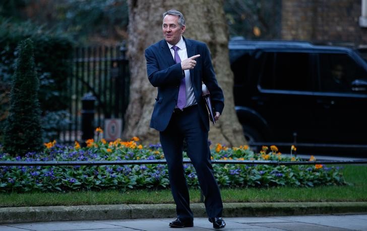 © Reuters. Britain's Secretary of State for International Trade Liam Fox gestures as he leaves 10 Downing Street, London