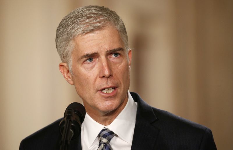 © Reuters. Juiz Neil Gorsuch durante discurso em Washington