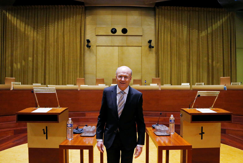 © Reuters. European Court of Justice president Lenaerts poses inside the main courtroom in Luxembourg